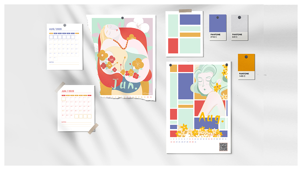 2020日历《随想少女×名画系列》（图ZMTkzNDQ0MjEy） - 创作习作 - 站酷设计师大宝圆子原创素材 - 站酷ZCOOL