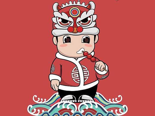 过年中国风卡通形象插画，可爱小人