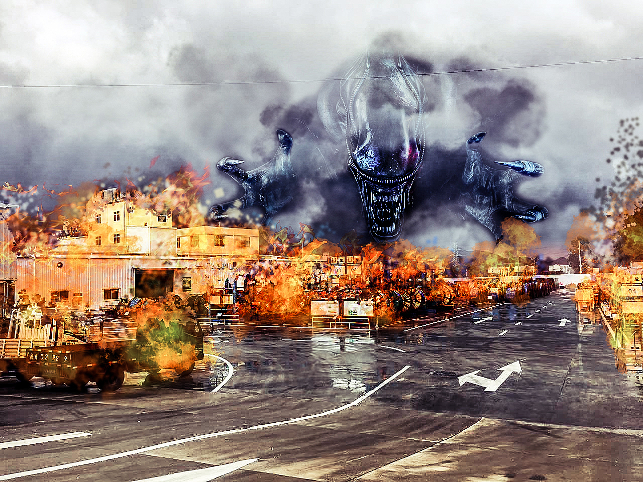 战争停车场乌云阴天怪兽平面海报教程（图ZOTA0NjY5NDA=） - 海报 - 站酷设计师Uncle小鹤原创素材 - 站酷ZCOOL