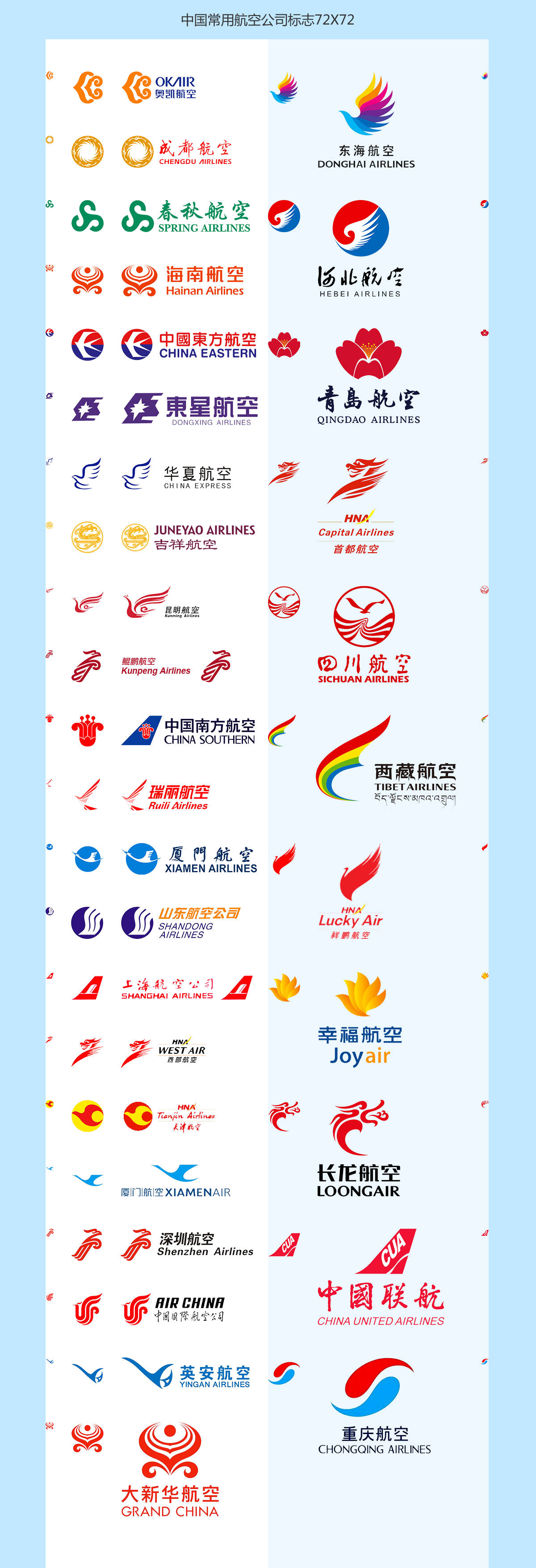 中国49个航空公司名称图片