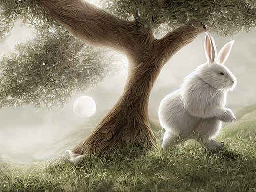 #AI创作实验室#小白兔,月亮,桂树