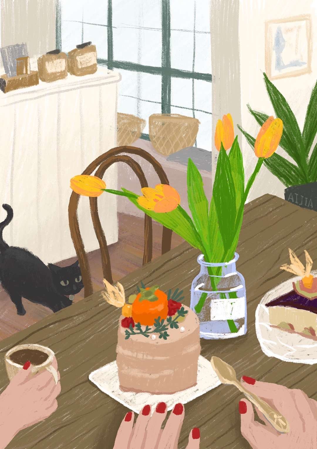 日常插畫-dokidoki咖啡店小坐（圖ZMTk2MDU5OTky） - 創(chuàng)作習作 - 站酷設計師AIJIA奶茶佳原創(chuàng)素材 - 站酷ZCOOL