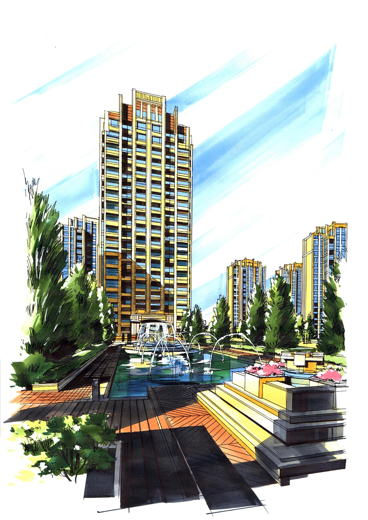 建筑手绘高楼设计