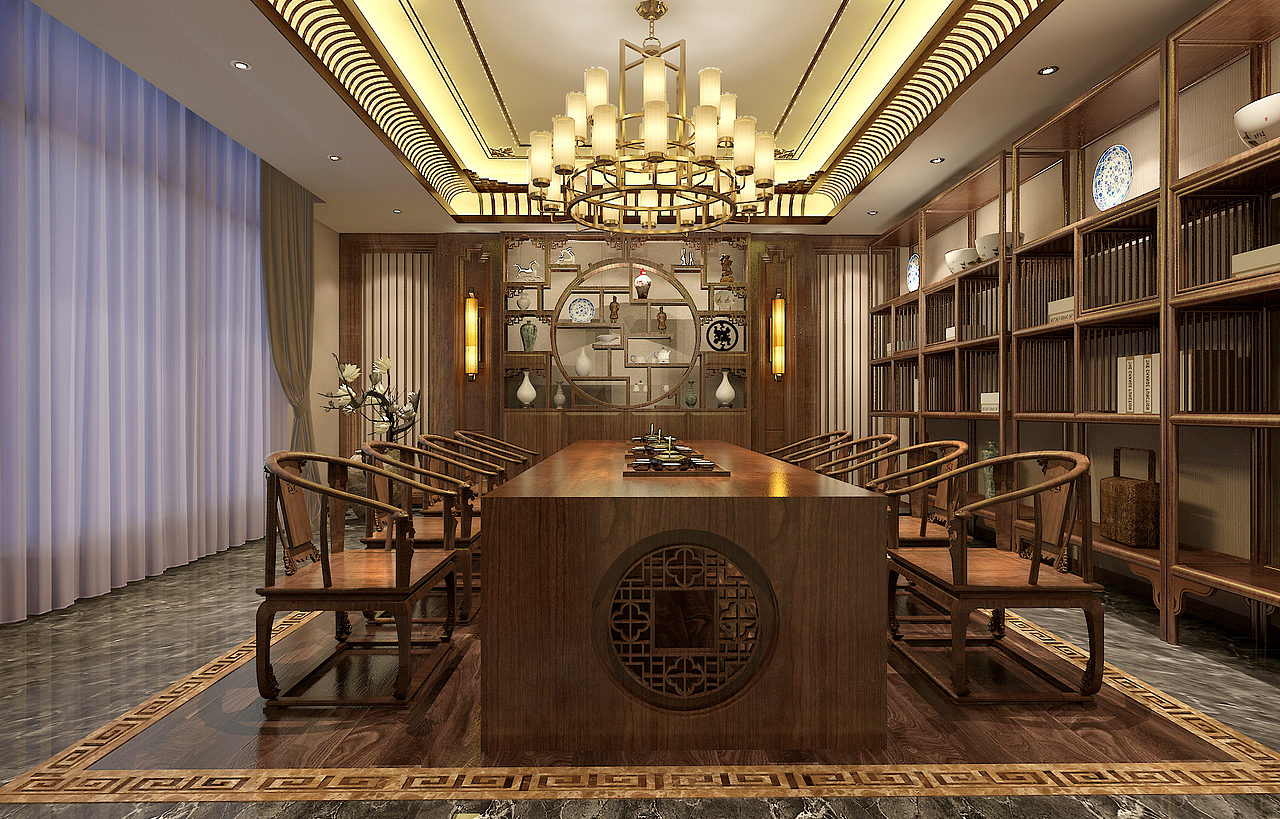 中式展廳（圖ZMjM5OTAzMzI4） - 家裝設(shè)計(jì) - 站酷設(shè)計(jì)師飛龍?jiān)谔?021原創(chuàng)素材 - 站酷ZCOOL