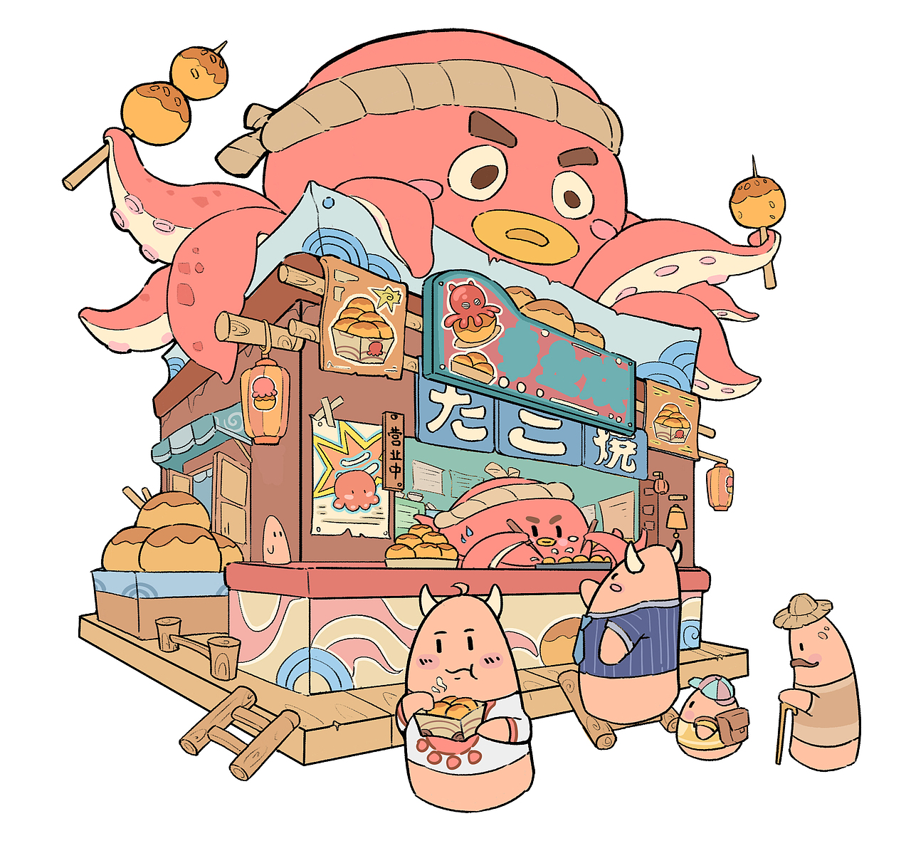 章鱼小丸子插画