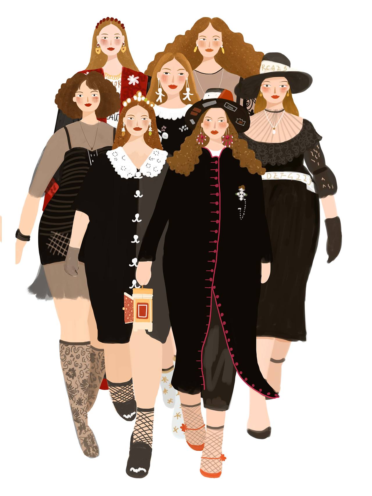 时装秀(dolce&gabbana2018秋冬时装秀)黑色系|插画|商业插画|周小小19