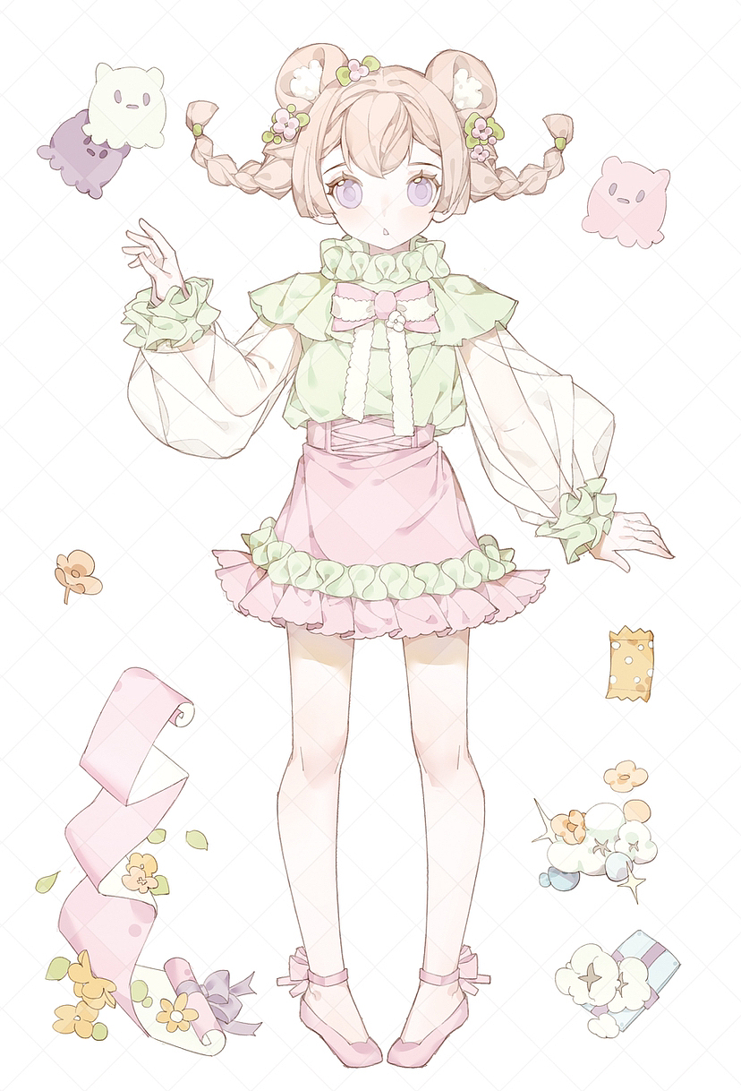 纸胶带-粉色少女和小熊