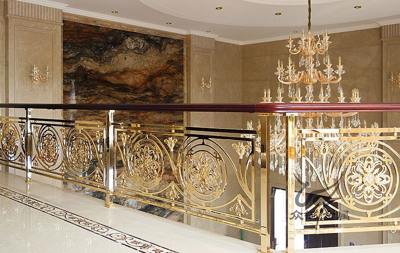 铝板雕刻镀金旋转楼梯护栏扶手别墅家装售楼部酒店工装