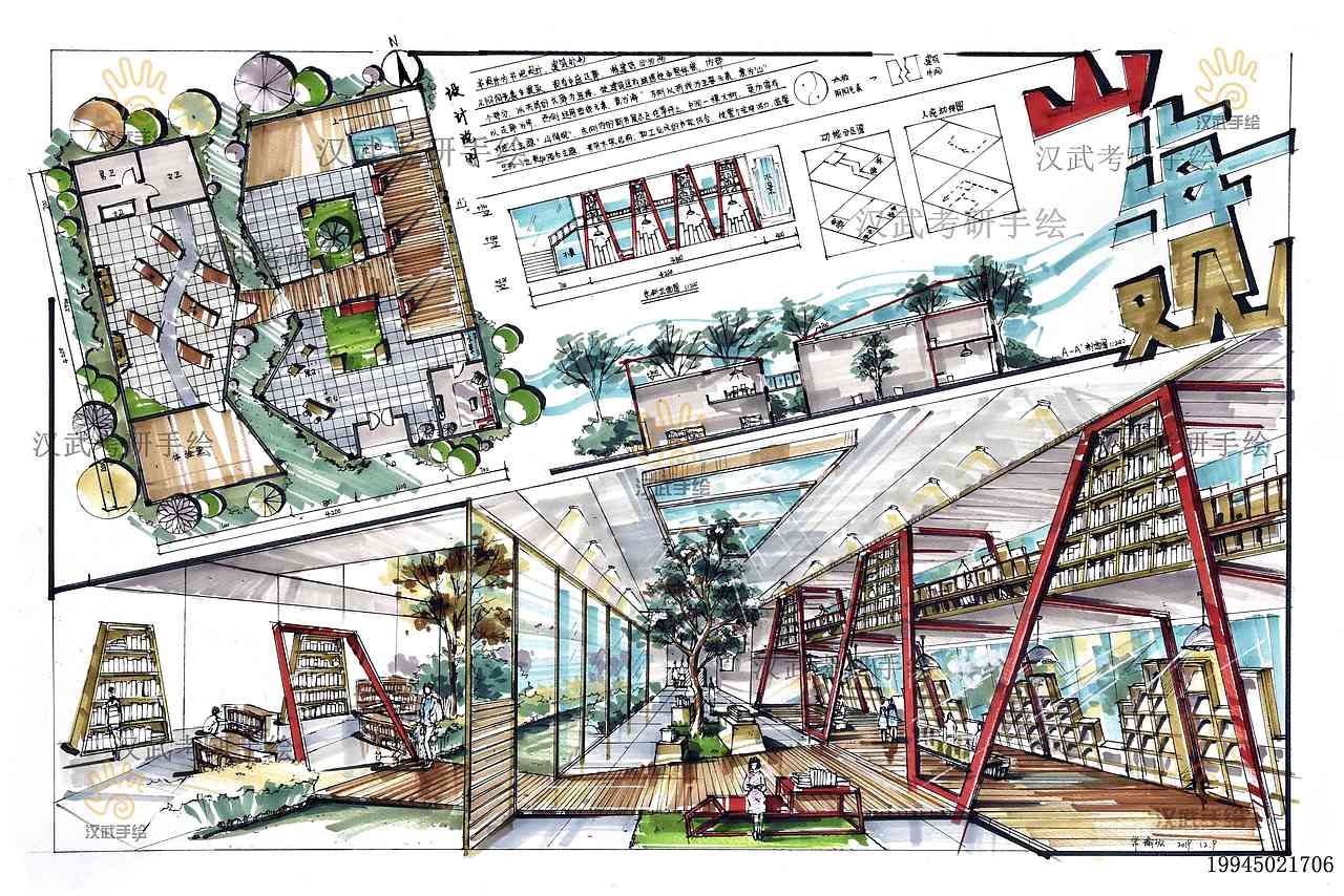 优秀室内展示书吧餐厅艺术空间设计考研手绘快题模版（图ZMjMzMDQxOTE2） - 家装设计 - 站酷设计师汉武手绘原创素材 - 站酷ZCOOL