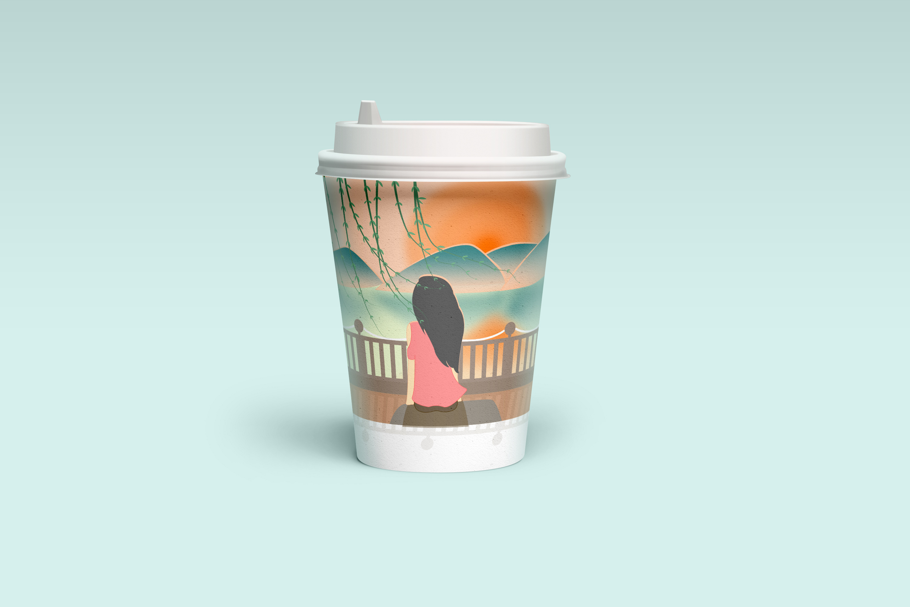 原创文艺小女孩背影ai插画创作