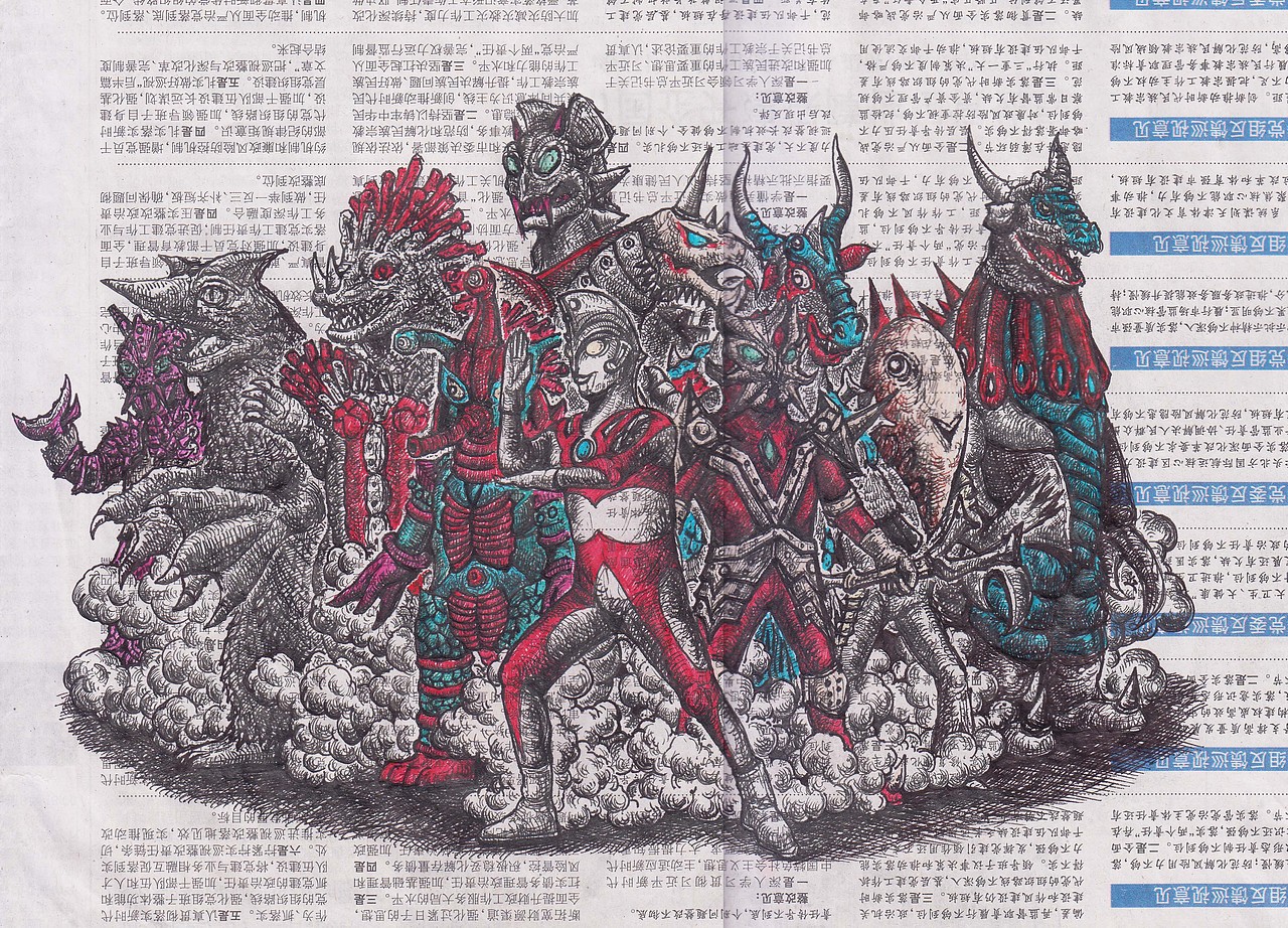 画报纸~奥特兄弟与他们剧集里面的经典怪兽（图ZMzA4MDIzMjY0） - 艺术插画 - 站酷设计师墩小贤原创素材 - 站酷ZCOOL