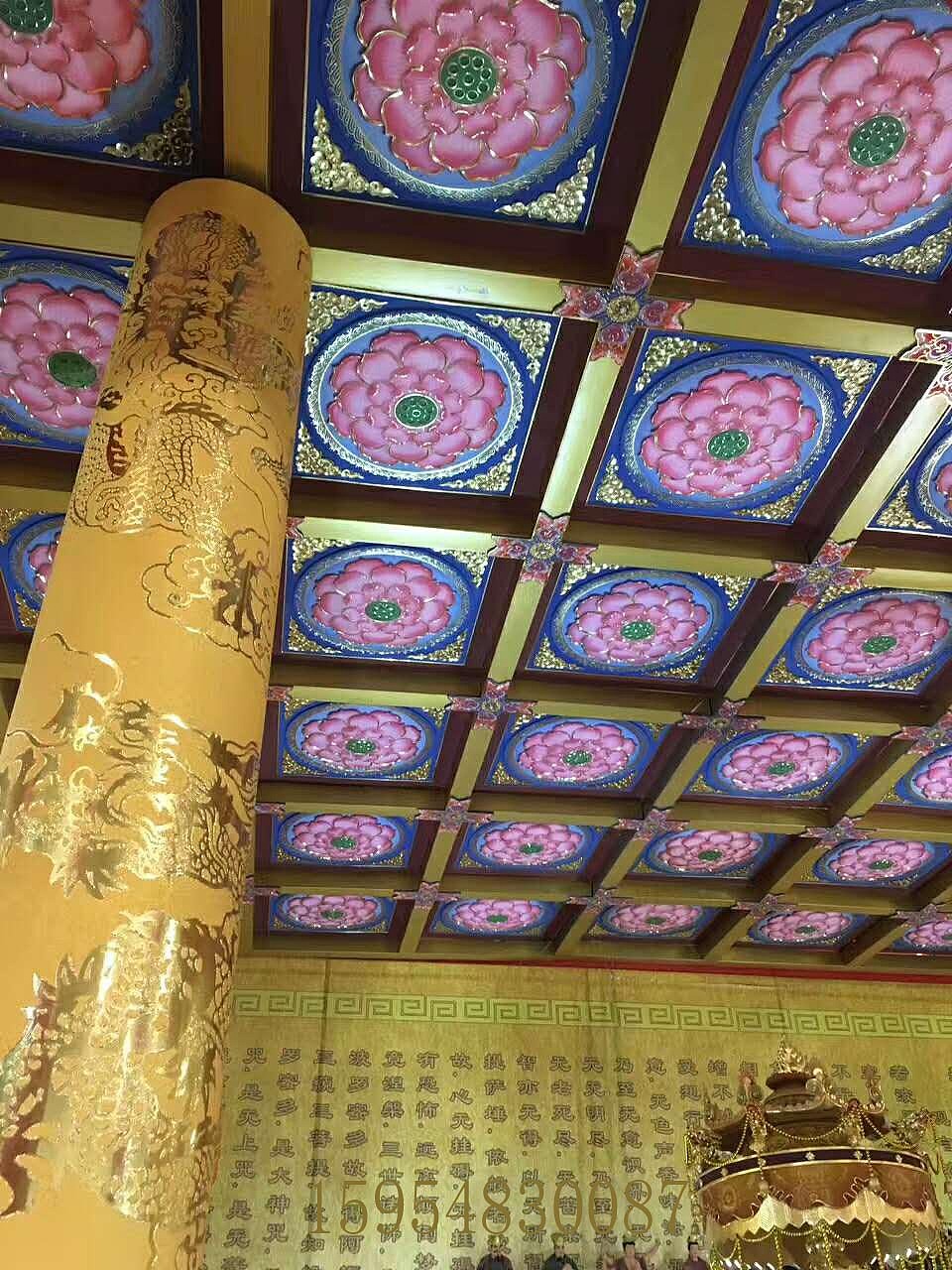 古建筑彩绘天花吊顶寺庙道观藻井吊顶手绘印制浮雕吊顶