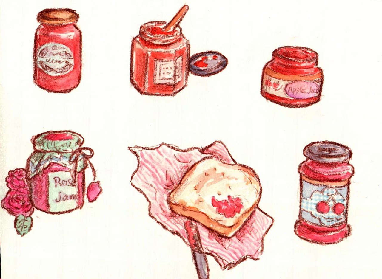 有趣的卡通水果和果酱在罐子设置插画图片素材_ID:423660244-Veer图库