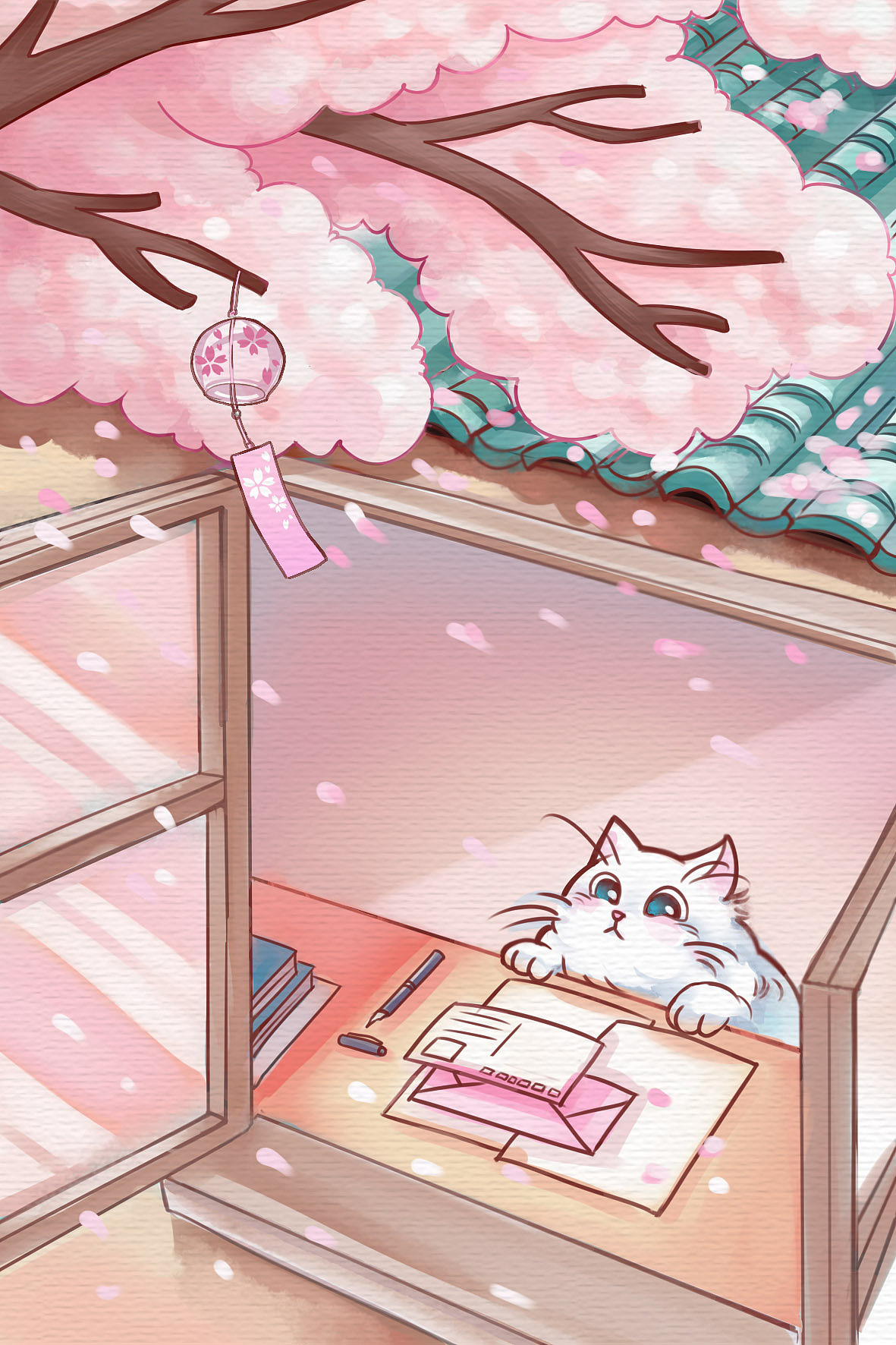 樱花与猫咪（图ZMjQ3MTAwNzY0） - 商业插画 - 站酷设计师wyq23333原创素材 - 站酷ZCOOL