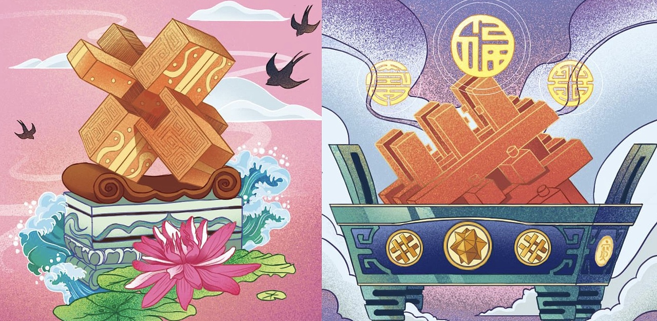 作品集更新啦 国潮探索 一些包装上的插画