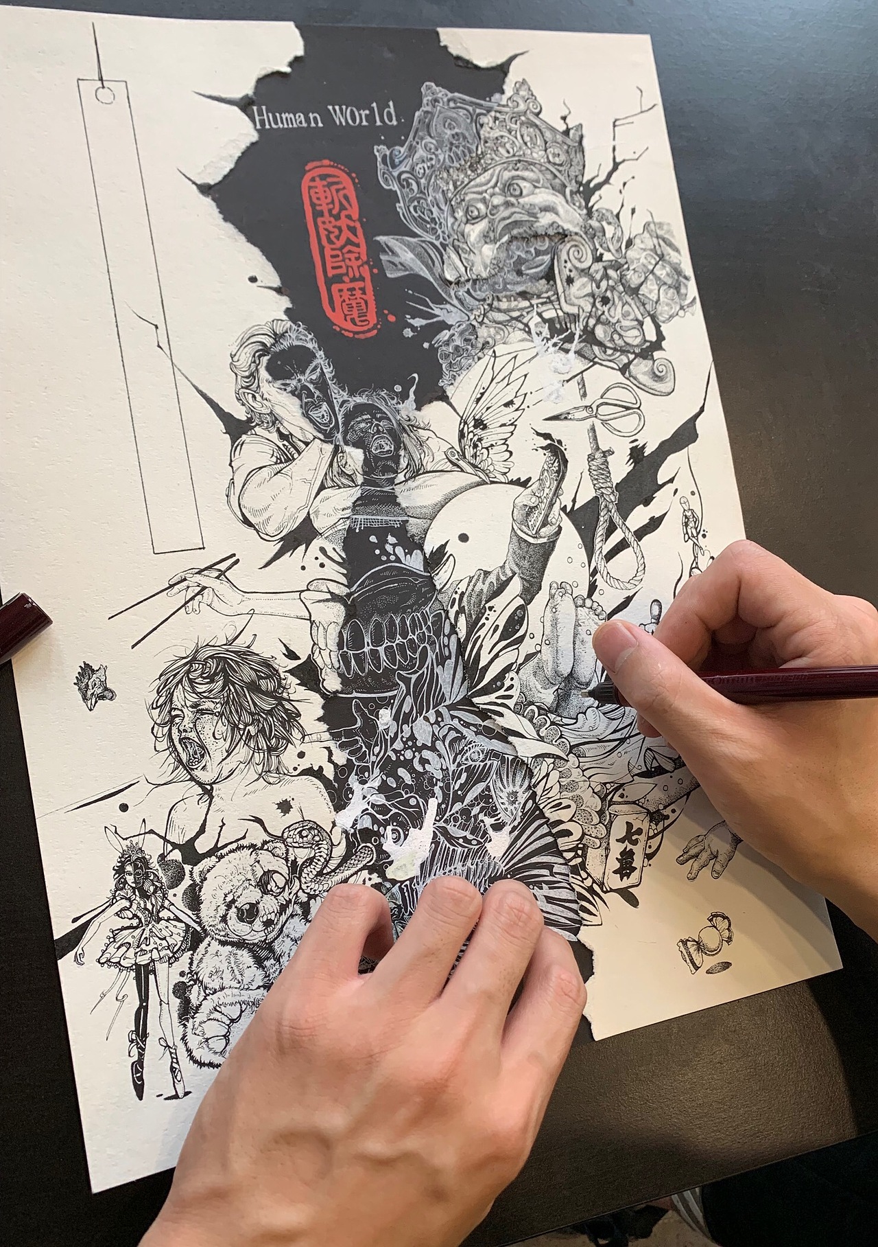 针管笔手绘插画《Human world》（图ZMTY1NTg4OTk2） - 绘本 - 站酷设计师阳光豹毛原创素材 - 站酷ZCOOL