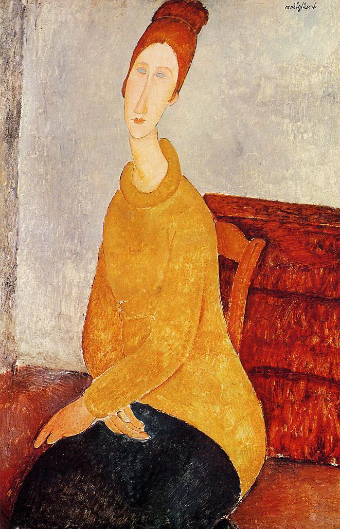 《系黑领带的女子》莫迪利亚尼所描绘的肖像有着统一的造型模式:如同