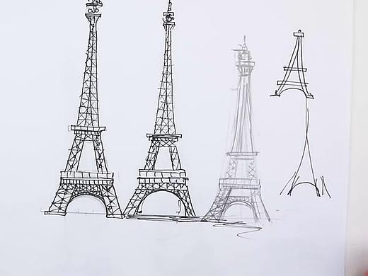 一支铅笔，画一个3D立体的巴黎埃菲尔铁塔