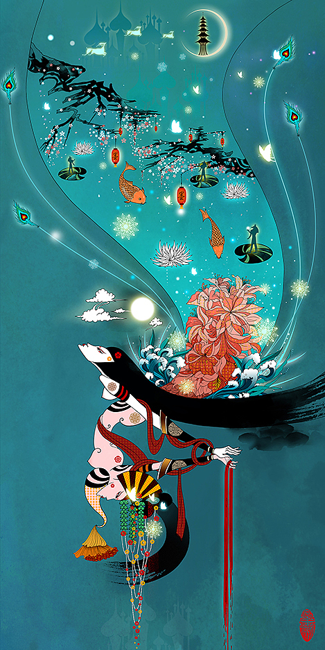 《两生花》-中国风（图ZMTU0MDUwNTY=） - 商业插画 - 站酷设计师墨影疏原创素材 - 站酷ZCOOL