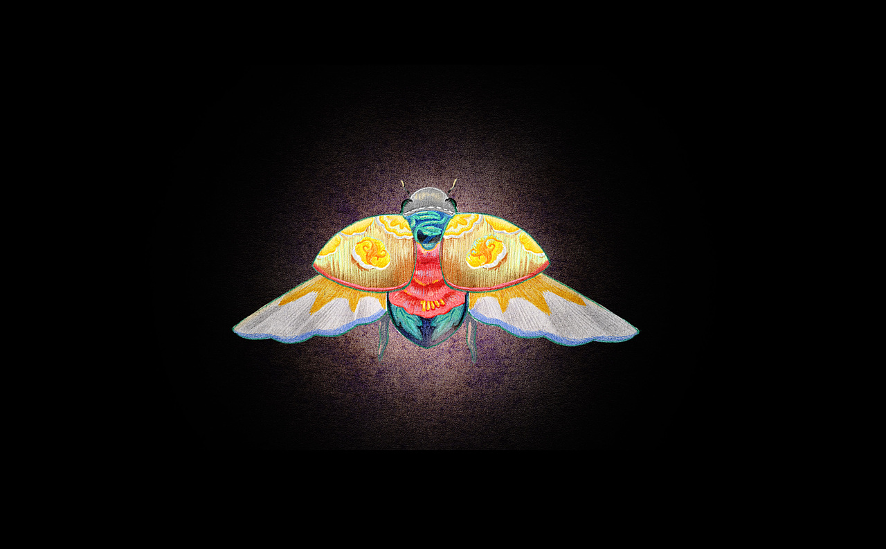 以瓢虫为原型，将茶π口味里的玫瑰图案融合在一起，设计出刺绣图案