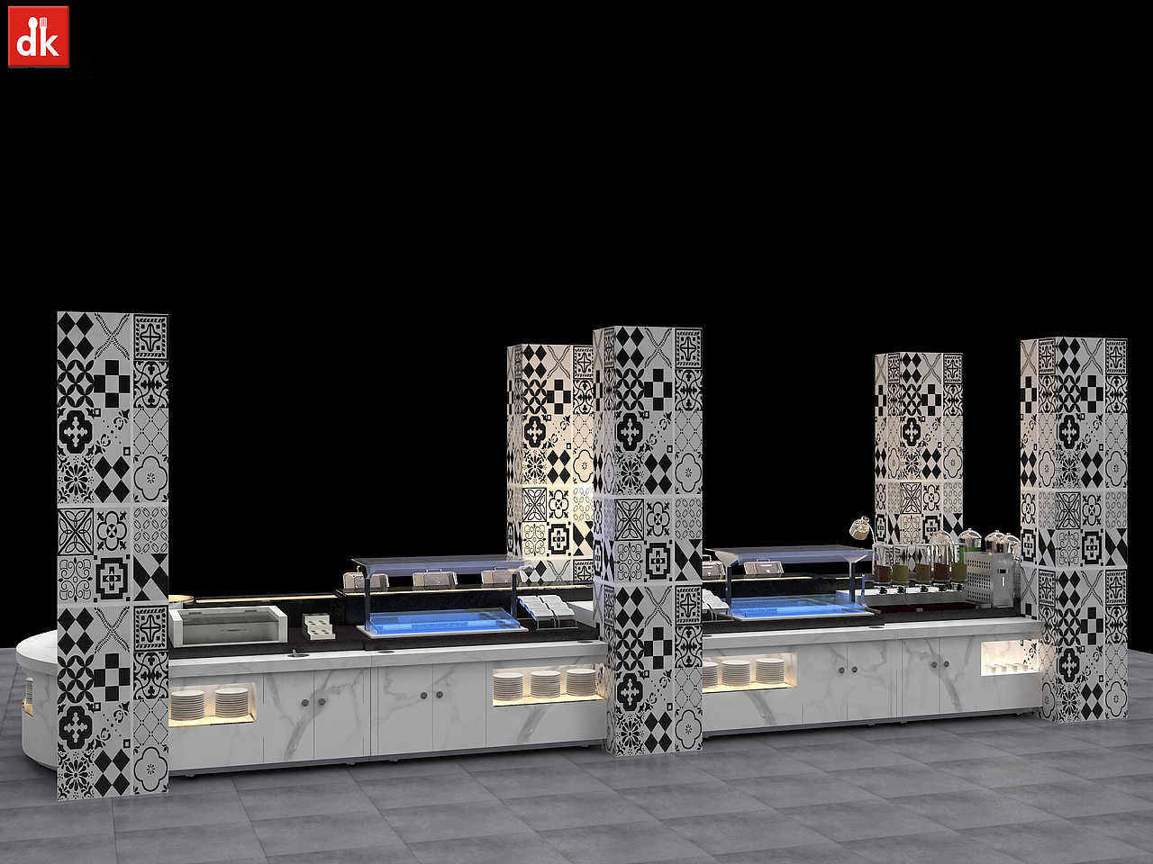 迪克酒店自助餐设备 大理石自助餐台效果图 组合式布菲