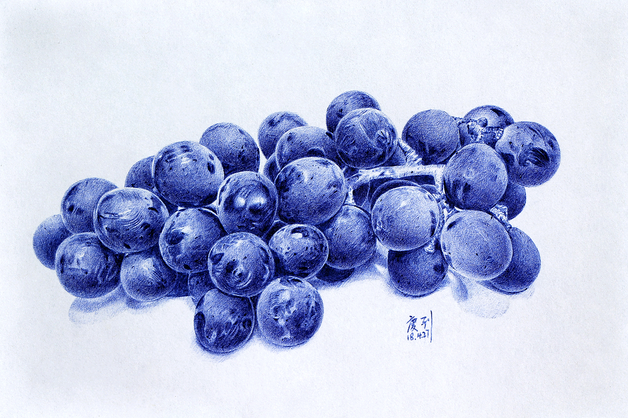 杨紫圆珠笔画  古力娜扎圆珠笔画 古力娜扎圆珠笔画葡萄素描水果添加
