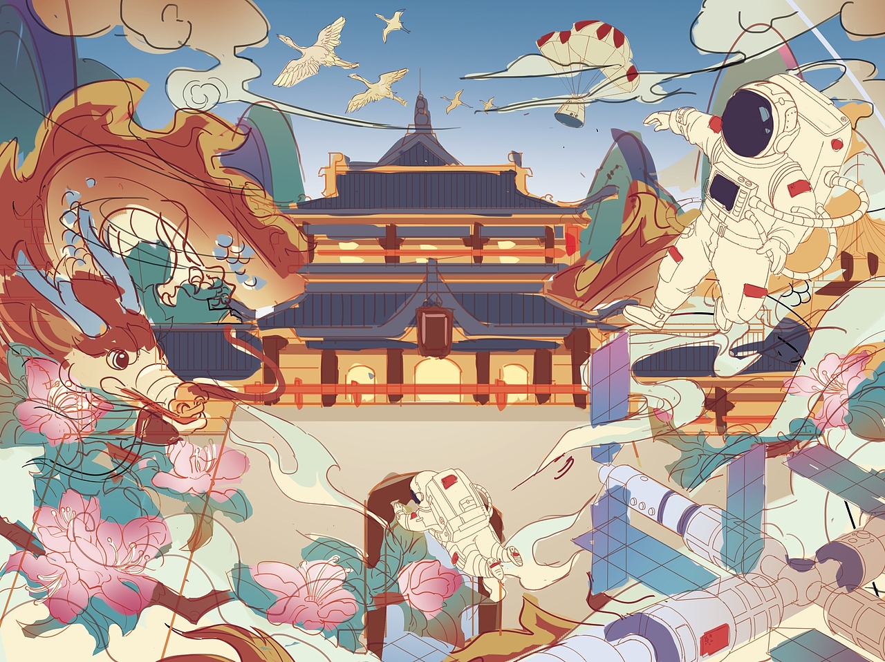 国风插画（二）——天宫凌霄浮云显（图ZMjc5MTA2NTEy） - 商业插画 - 站酷设计师mirror酱原创素材 - 站酷ZCOOL