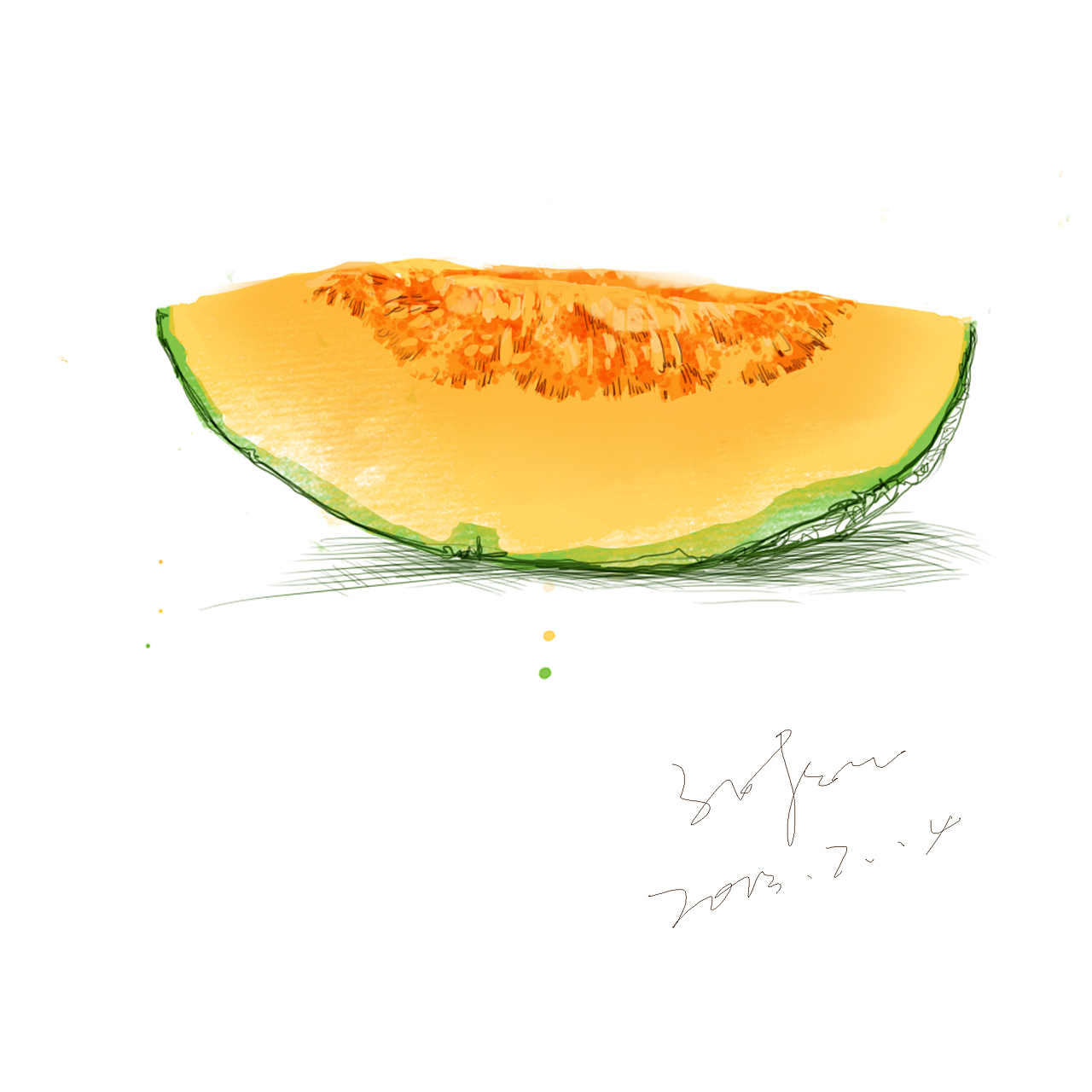 哈密瓜,手绘风格,随笔插画。
