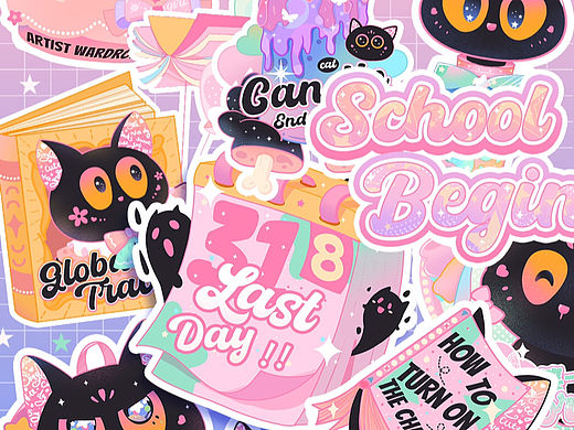 single cat 贴纸 开学季