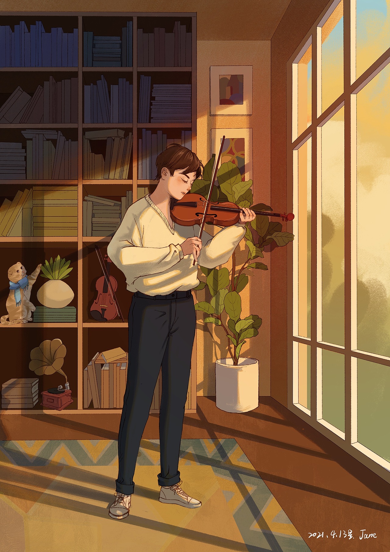 《音乐少年》系列原创插画.青春如歌,生机勃勃._竹间小妖-站酷zcool