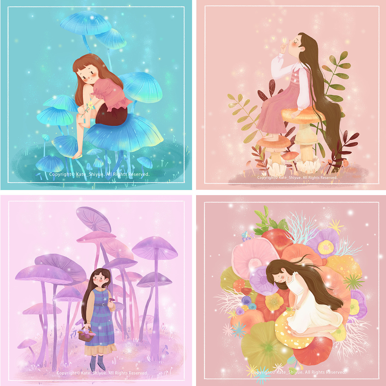 蘑菇与女孩1-4（图ZMjc2MTI5MzAw） - 儿童插画 - 站酷设计师桔紫Kate原创素材 - 站酷ZCOOL