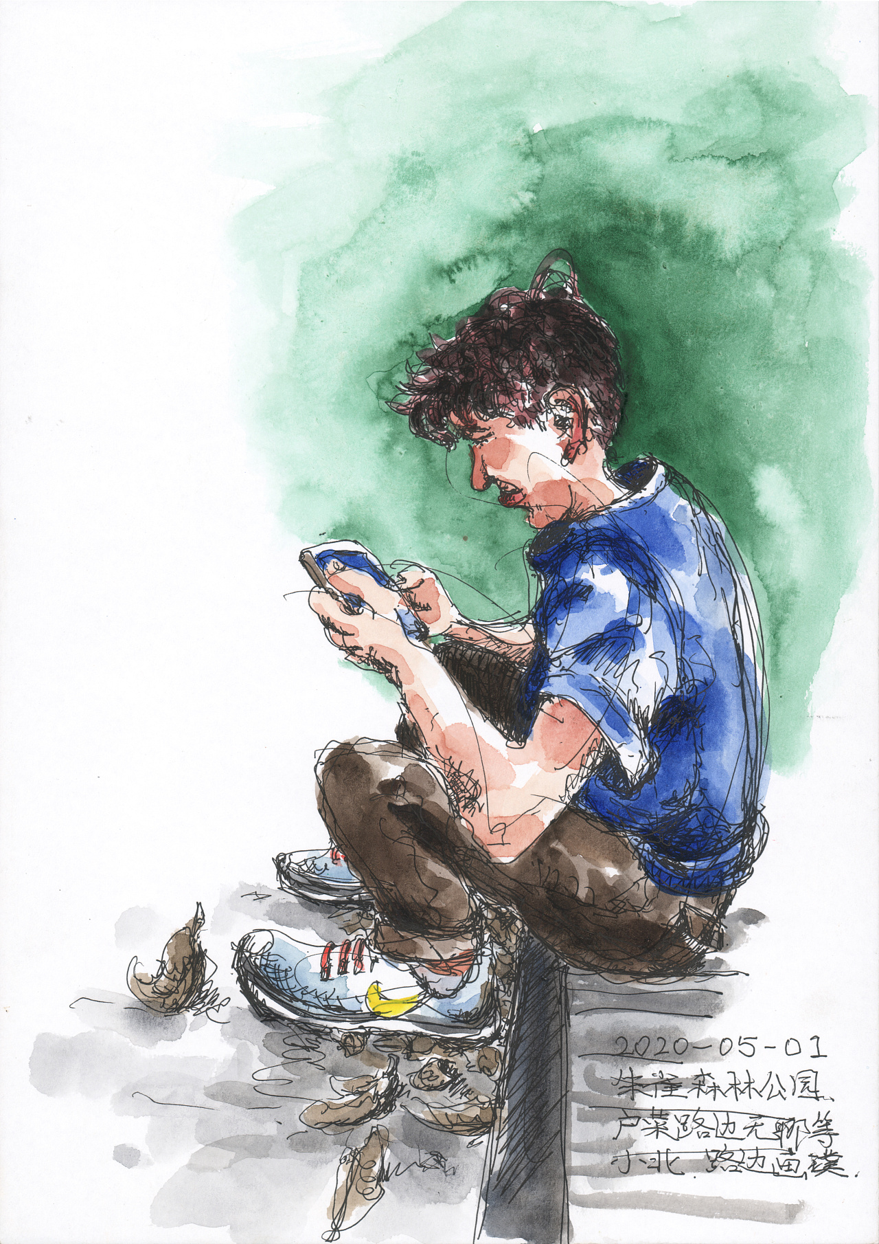 路边玩手机的表弟|插画|创作习作|小锅画画 - 原创作品 - 站酷 (zcool