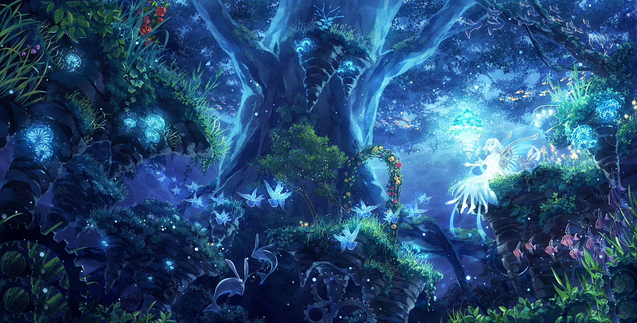 唯美梦幻花墙素雅森林炫酷竹草地高清背景大图