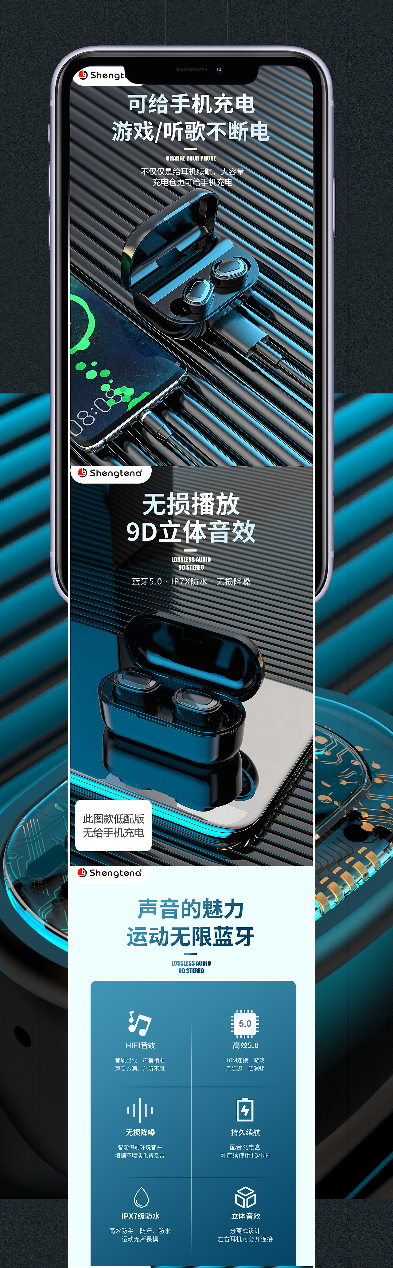 蓝牙耳机建模渲染+详情页制作X2