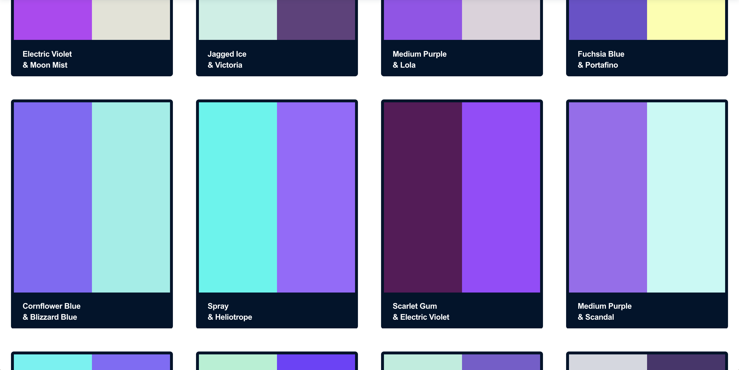 他们从左至右依次是:字体,海报,梯度渐变,图片配色,色板组合,并且每个