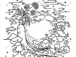 长白山天池人参包装插画