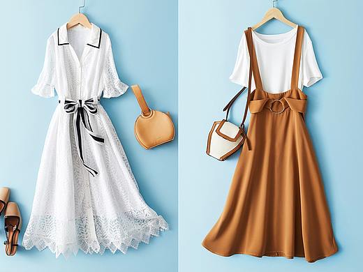 女款连衣裙平铺精拍挂拍 夏装摆拍摄影 服装静物天猫图