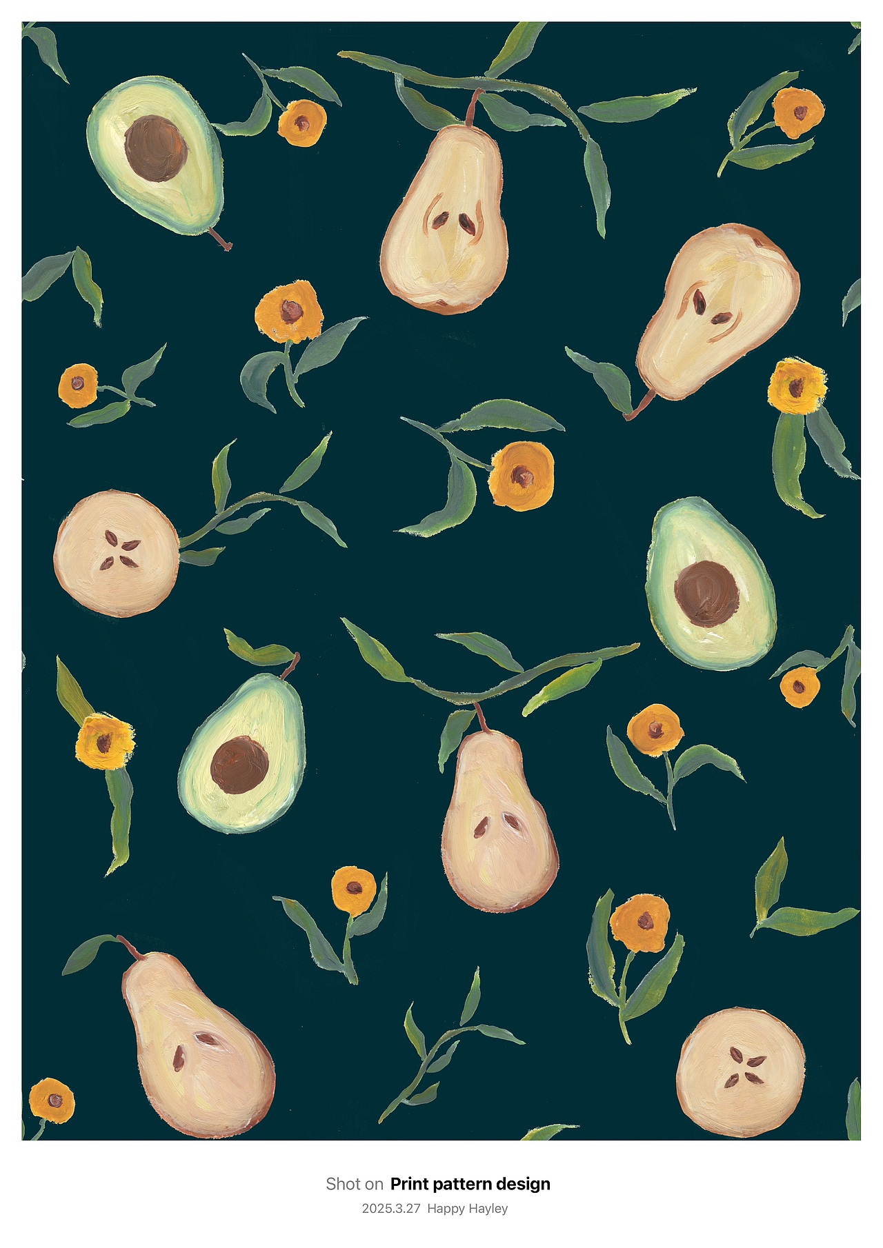 牛油果梨水果油画印花设计（图ZMzg4MzE5Nzg0） - 商业插画 - 站酷设计师HappyHayley原创素材 - 站酷ZCOOL