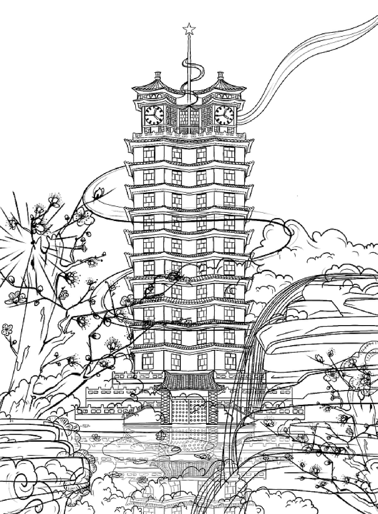 河南 郑州—二七纪念塔插画设计