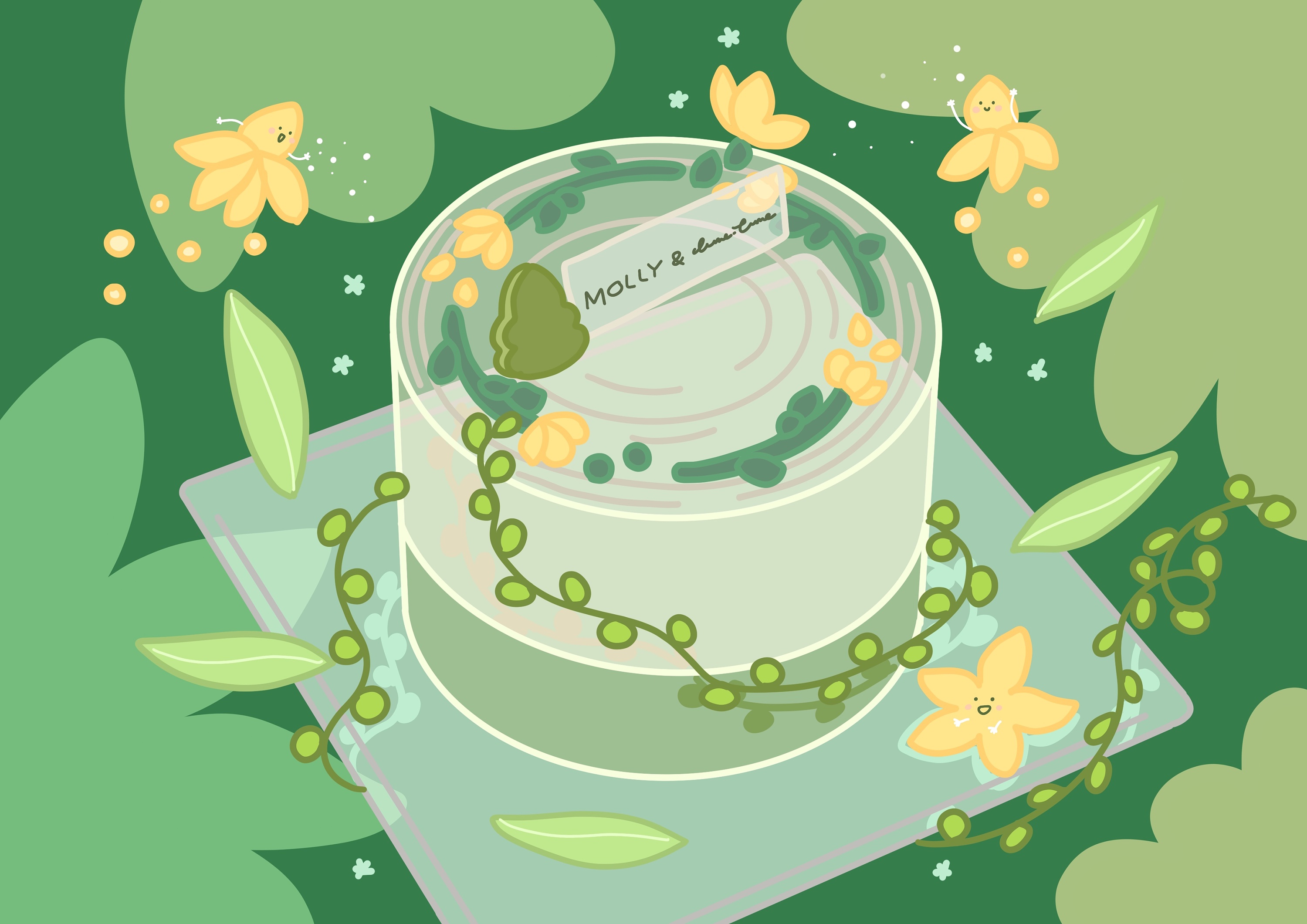 调透明度很好看的可爱梦幻绿野仙踪蛋糕插画