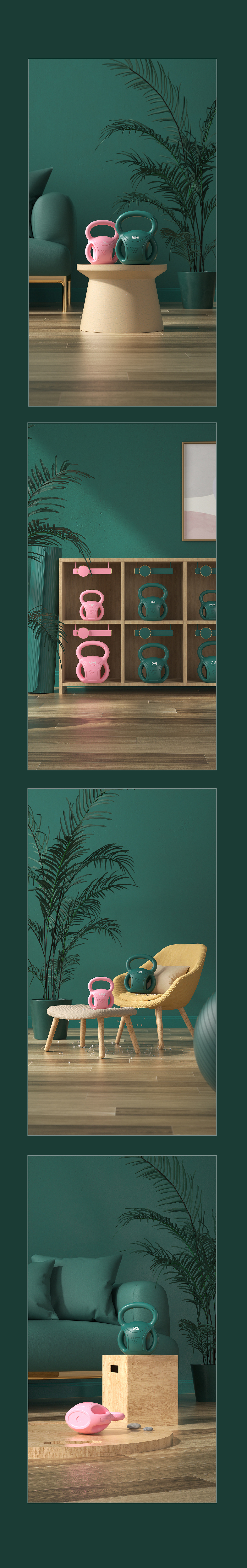 健身器材详情页 壶铃 产品场景渲染