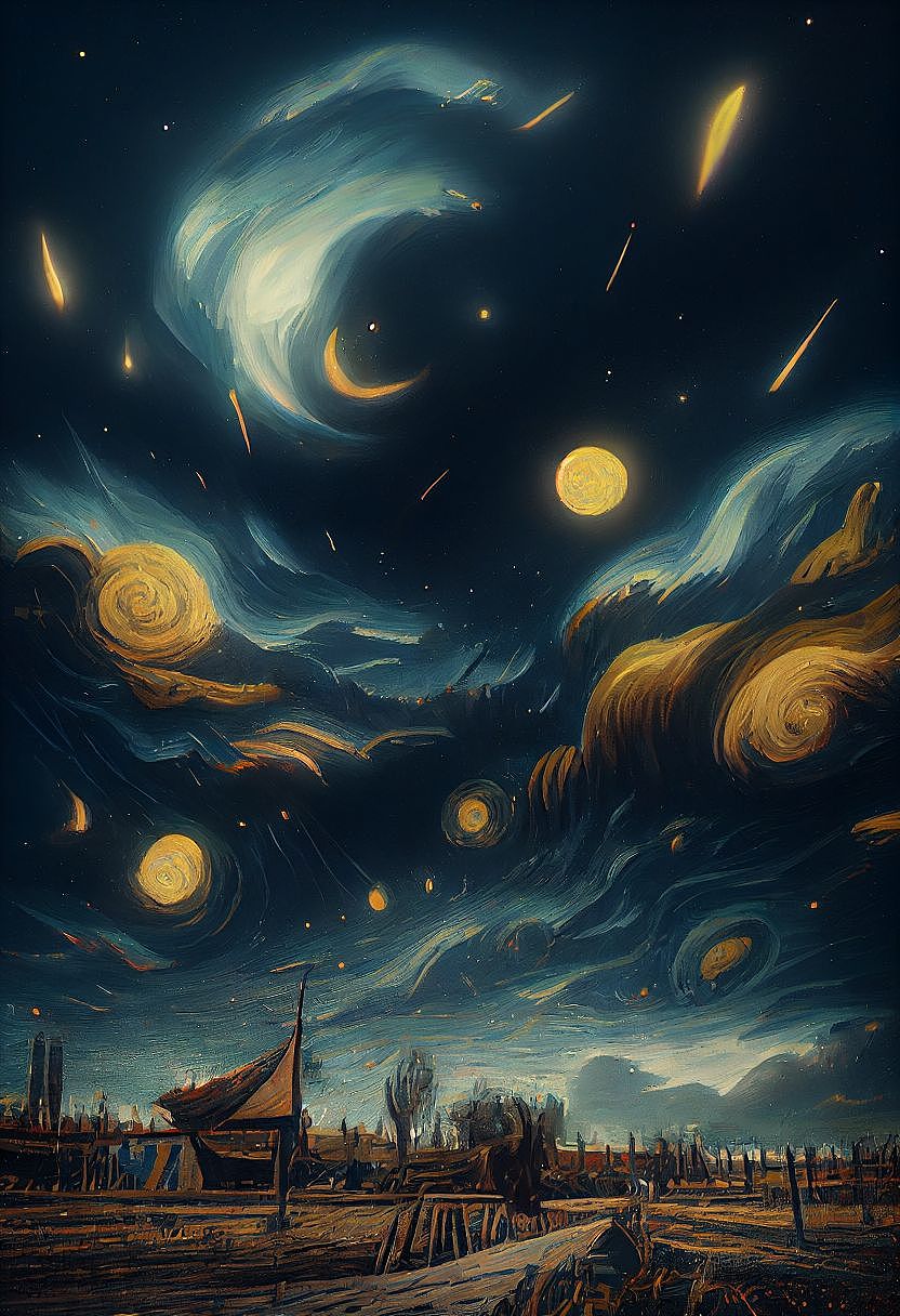 《拟·梵高星月夜》（图ZMzM3NDAyNjk2） - AI作品 - 站酷设计师YIKOi原创素材 - 站酷ZCOOL