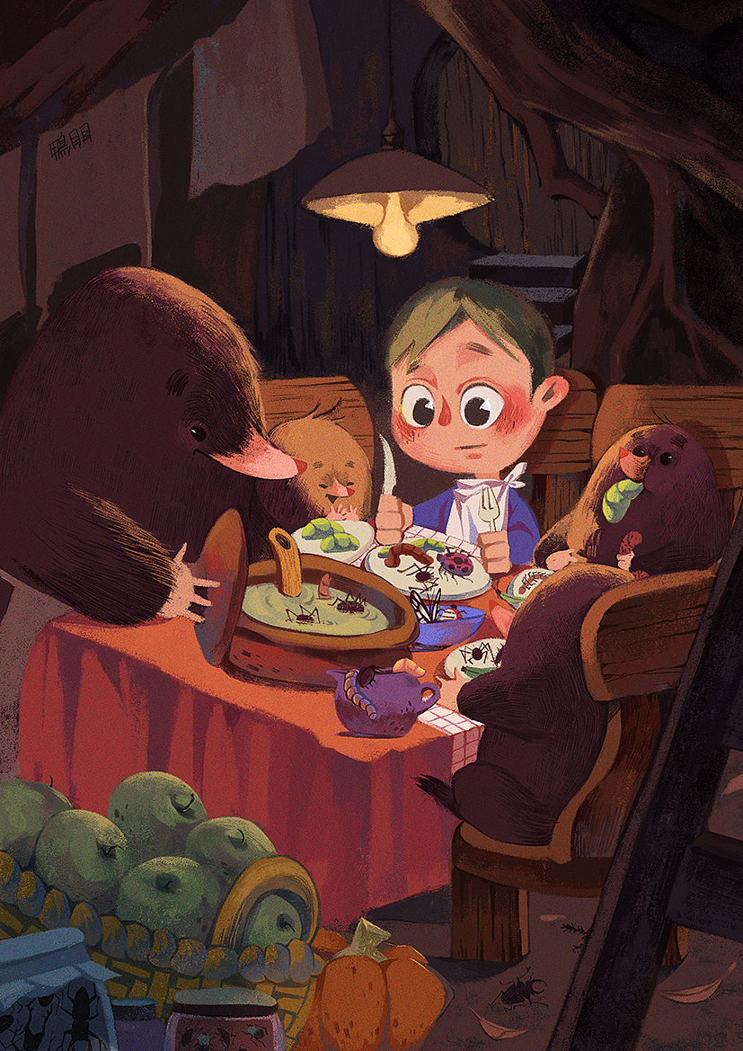 鼹鼠的款待（图ZMTUzNDM1NDQw） - 儿童插画 - 站酷设计师鴨貝貝原创素材 - 站酷ZCOOL