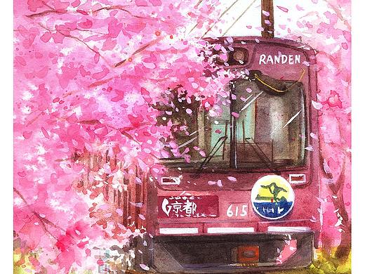 水彩风景——樱花列车绘画步骤分享
