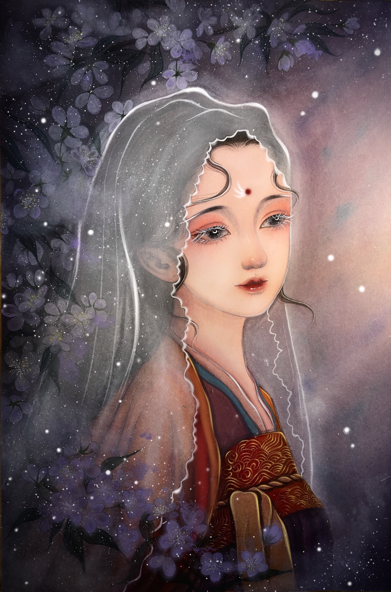 原创水彩古风插画美女