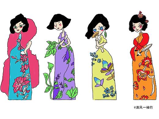 四大旗袍女（个人主页-ZMzk4MDk0NTY=） - 创作习作 - 站酷设计师清风一袖竹原创素材 - 站酷ZCOOL