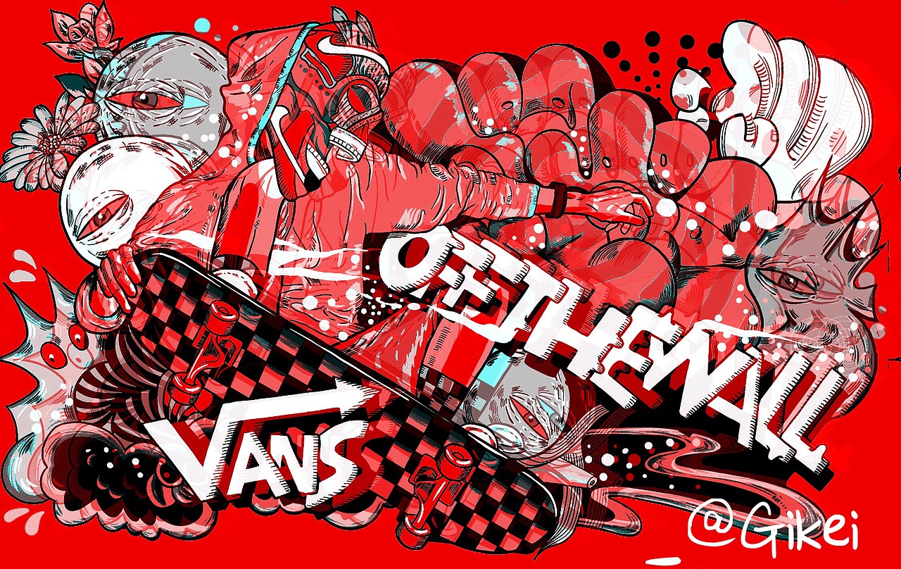 甲方要求的“Vans”品牌的墙绘手稿（图ZMTYwMzQwNDUy） - 新锐潮流插画 - 站酷设计师灰灰的鬼鬼原创素材 - 站酷ZCOOL