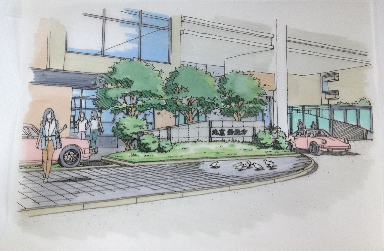 入口景墙效果手绘作品