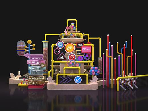塞班朋克风格美陈设计3D效果图