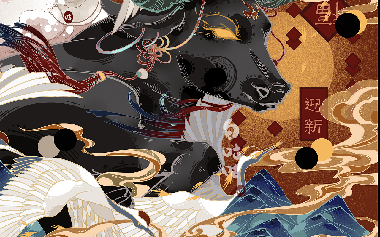 辞旧迎新——牛年国潮插画
